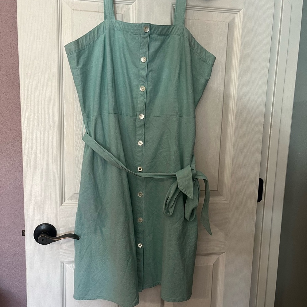 Lands' End Seafoam Button-Front Midi Dress